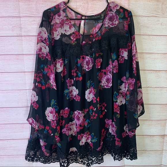 Lane Bryant Floral Chiffon Lace Flowy Blouse- size 24 - Picture 1 of 7